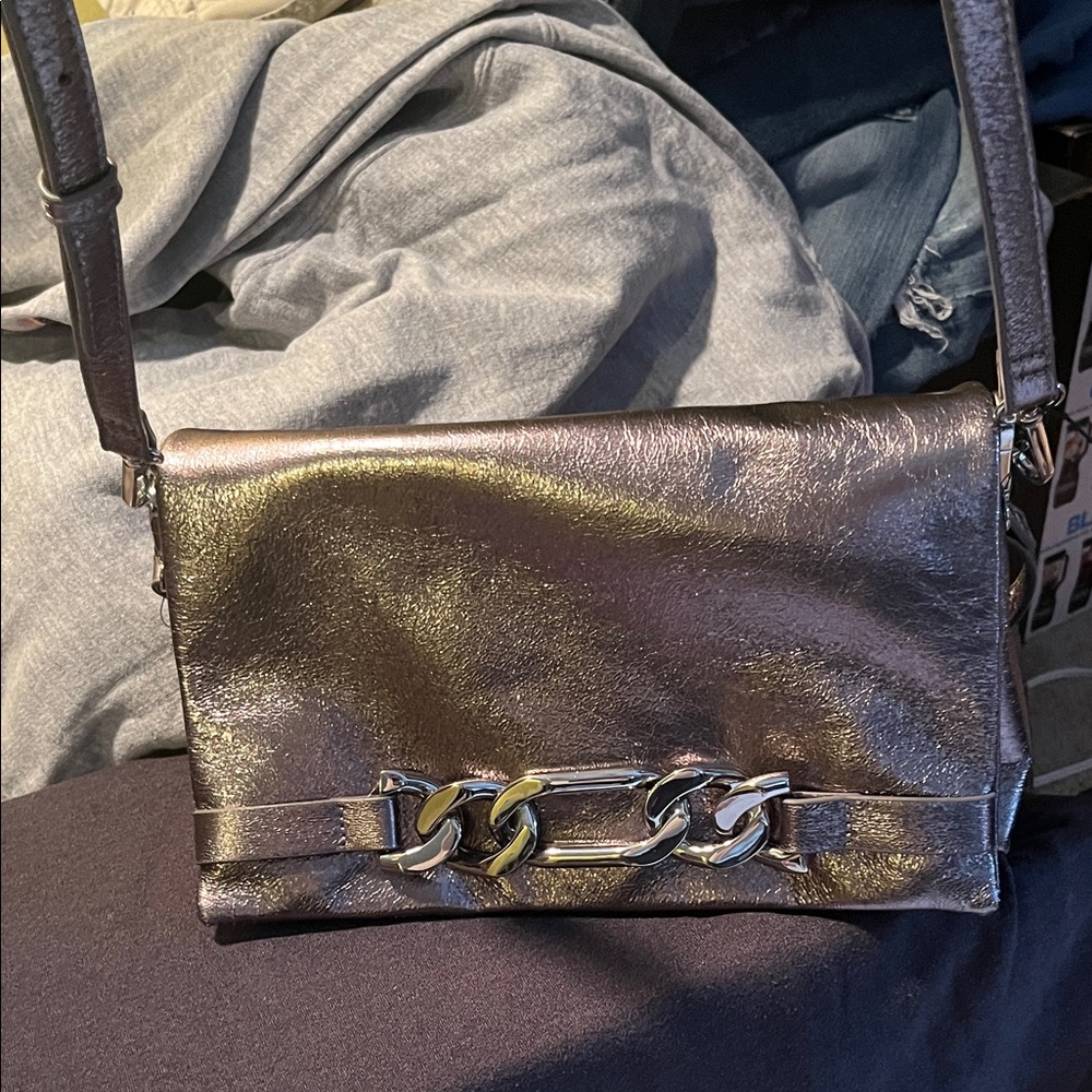International Concepts Metallic Crossbody Bag with Chain Detail
